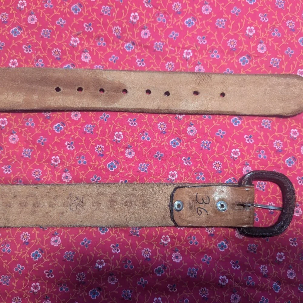 Western Tooled Leather‎ Belt Weave Boho Embossed Southwest Coastal Cowgirl VTG